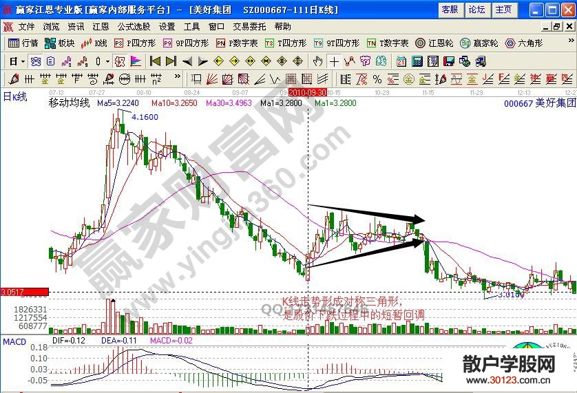 【
】对称三角形量价分析——启迪古汉（000590）