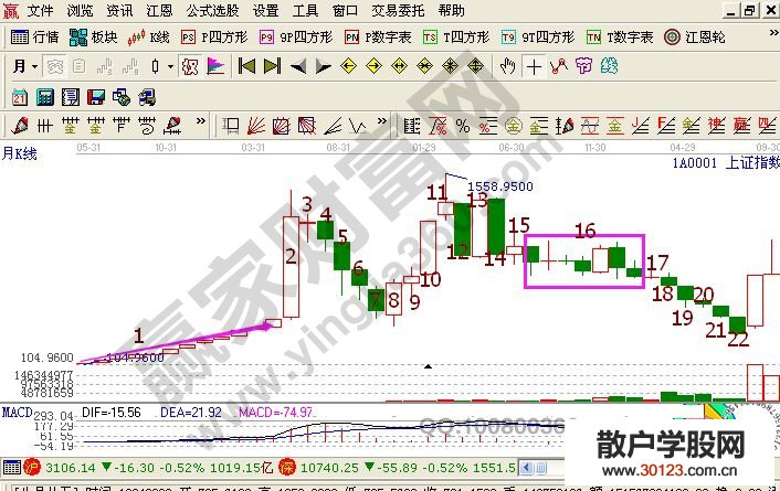 【股票知识干货】一张上证指数局部月线走势中的K线图